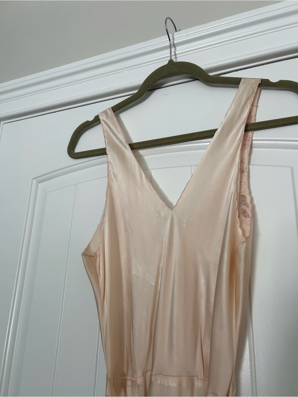 Silk Embroidered Bias Cut Maxi Dress Nightgown Soft Peach - Picture 8 of 11